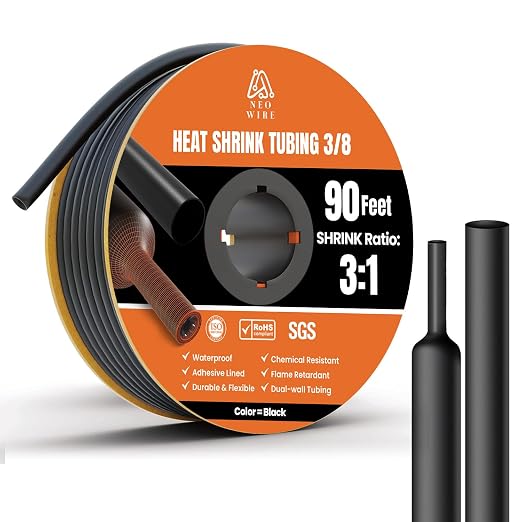 Heat Shrink Tubing 3/8" (9.5mm), 3:1 Ratio Shrink Tube Industrial and Marine Grade, Dual Wall Adhesive Lined Wire Shrink Wrap Tubing, 90 Feet Roll
