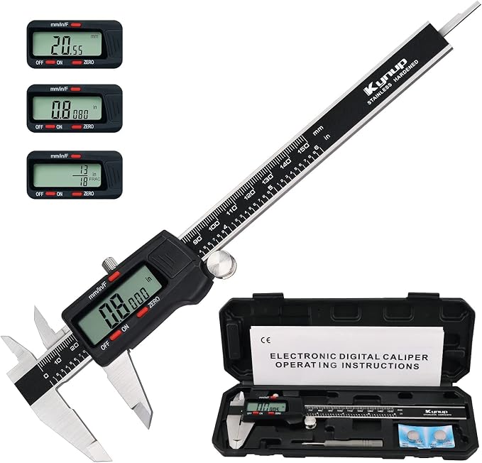 Kynup Digital Calipers, Caliper Measuring Tools IP54 Waterproof Protection Design, Stainless Steel Measuring Tools Easy Switch from Inch Metric Fraction, Large LCD Screen
