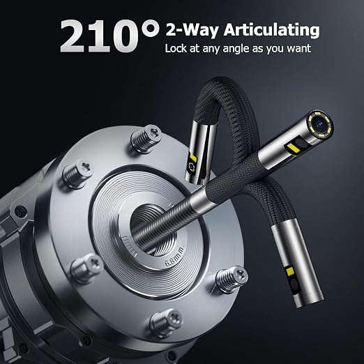 Dual Lens Articulating Borescope NIDAGE Two-Way Endoscope Camera with Light Articulated Probe, 0.25in Engine Inspection Camera Waterproof Fiber Optic Scope Cam Tool for Automotive Wall Mechanics 5.3FT