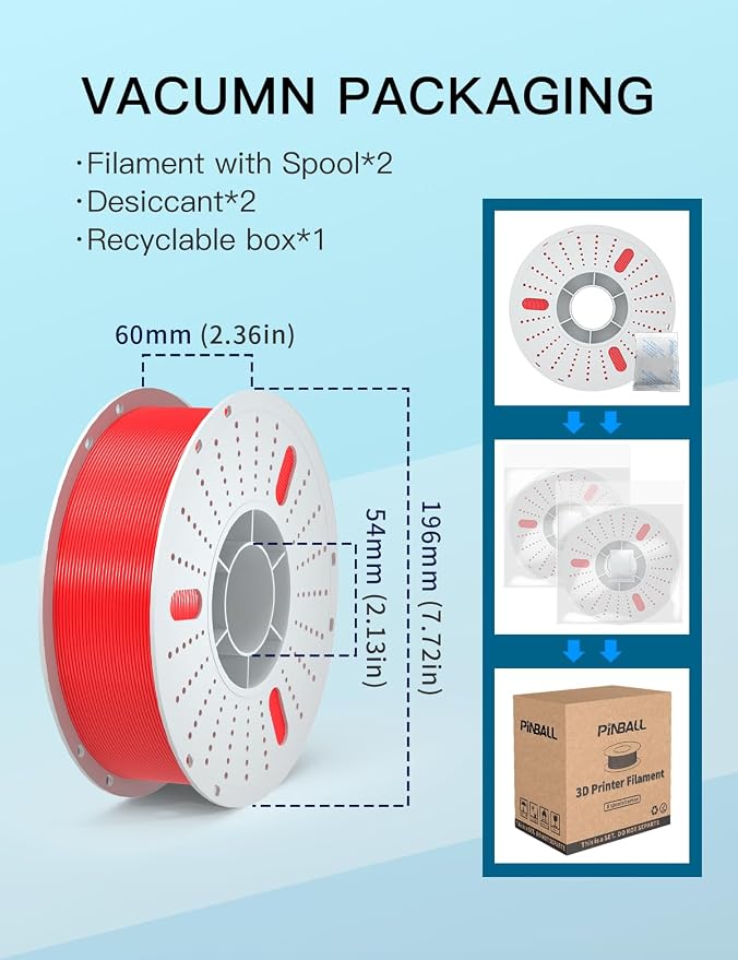 PINBALL PETG 3D Printer Filament 1.75mm High Precision Durable Moisture-Proof Strong Filament Mith Better Flow Dimensional Accuracy +/- 0.02mm Suitable for Most FDM 3D Printers 2 Kilograms Red