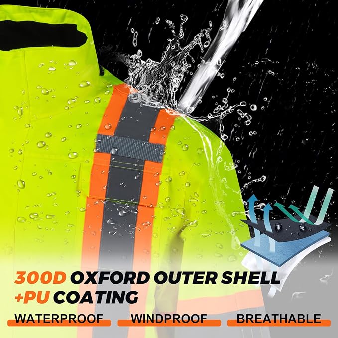 FONIRRA High Visibility Safety Jackets for Men 3-in 1 Hi Vis Reflective Winter Jacket Waterproof ANSI Class 3