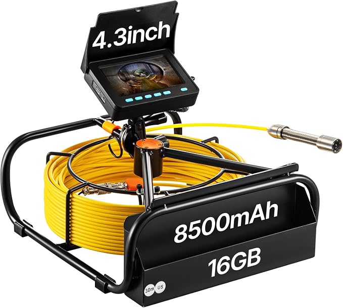 VEVOR Sewer Camera, 65.6FT Snake Cam with DVR Video, Pipe Inspection Equipment 4.3 inch LCD Screen, Industrial Borescope Endoscope Waterproof IP68 with LED Lights, for Duct HAVC Drain Pipe Plumbing