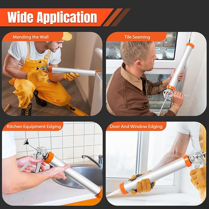Holothurian Sausage Caulking Gun, for 20 oz Sausage Sealants & 10 oz Cartridge Sealants, 16:1 Thrust Ratio, No-Drip Aluminum Caulk Gun with 2 Plungers & 6 Nozzles