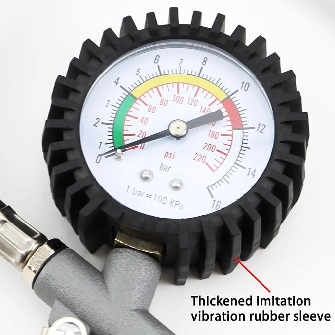 7-Piece Multi-Purpose Air Compressor Accessory Kit, Air Blow Gun and Extendable Air Nozzles, 5 Meter Long PU Air Hose, 100PSI Tire Pressure Gauge with Inflator, 1/4" NPT Air Coupler