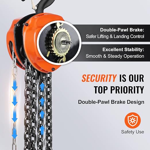 VEVOR Hand Chain Hoist, 2 Ton 4400 lbs Capacity 10 FT Come Along, G80 Galvanized Carbon Steel with Double-Pawl Brake, Auto Chain Leading & 360° Rotation Hook, for Garage Factory Dock