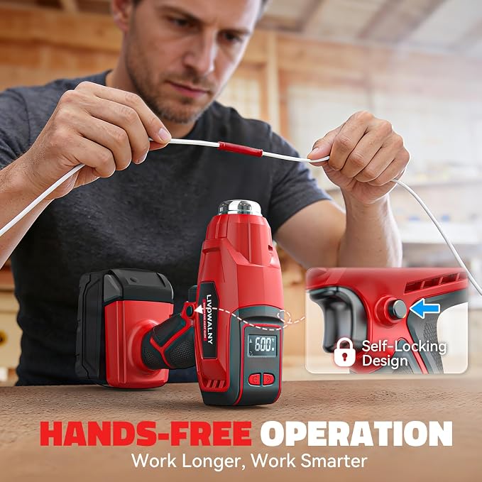 LIVOWALNY Cordless Heat Gun Compatible with Milwaukee 18V Battery (Tool Only) 260W High Power Hot Air Gun (68°F-1112°F) & Airflow Control Digital Display for Shrink Wrapping Crafting