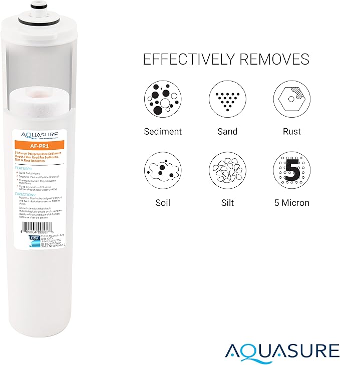 Aquasure Premier Series Complete 4-Stage Quick Twist Filter Replacement Cartridge Bundle Set AF-CP100 | Compatible with AS-PR100 Under Sink Reverse Osmosis RO Filtration System for Well Water