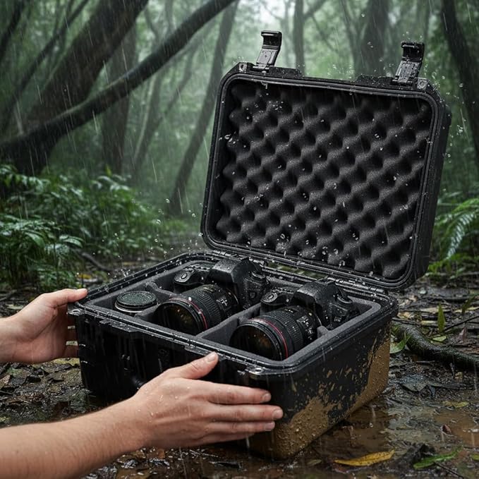 MEIJIA Premium Waterproof Hard Camera Case,Hard Protective Case with customizable fit foam,Full Protection with Light&Convenient Design,Elegant Black (19.3"x15.25"x9.01")