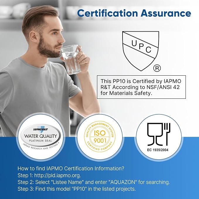 PUREPLUS 5 Micron 10" x 2.5" Whole House Sediment Home Water Filter Cartridge Replacement for Any 10 inch RO Unit, Culligan P5, Aqua-Pure AP110, Dupont WFPFC5002, CFS10, WHKF-G05, 4Pack