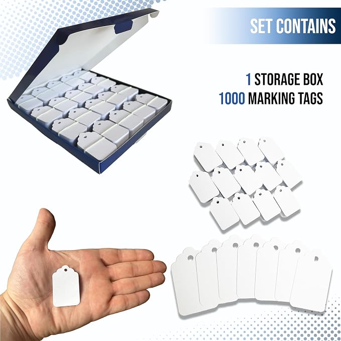 EasyTwelve - Price Tags – 1000 White Hang Tags, 1.75 x 1.093 in, Tags for Clothing, Jewelry, Retail, Garage Sale