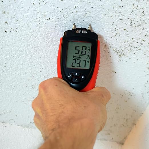 eH710T Moisture Meter by ennoLogic – Digital LCD Pin Type with 7 Material Settings for Wood, Cement, Mortar, Brick, Drywall, Carpet – Backlight, Hold, Max/Min, Air Temperature, and Holster