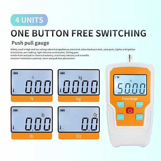 Digital Force Gauge Push and Pull Meter Dynamometer Tension Pressure Tester Thrust Meter Compression Load Plug Force Destructive Tests 50N/5kg/11lbf/180Oz