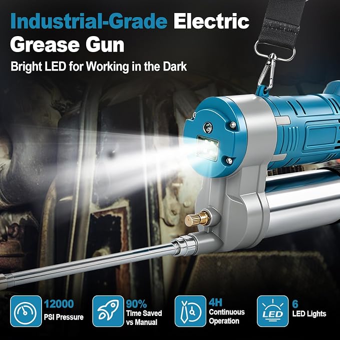 Cordless Electric Grease Gun Compatible with Makita 18V (Only Tool), 12000PSI Max, 7.05 oz/min, 180° Swivel Coupler, Fit for Cars, Trucks, Farm & Heavy Equipment