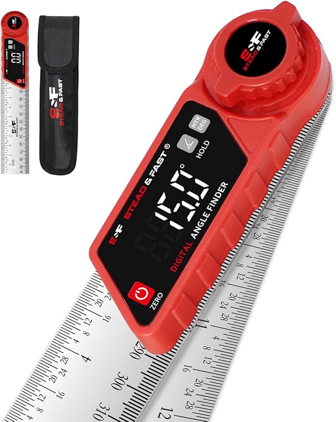 S&F STEAD & FAST Digital Angle Finder Tool with Case, 7” / 200mm Stainless Steel Miter Saw Protractor, Angle Gauge - XL White LED Display, ±0.2° Accuracy for Woodworking, Construction, Fabrication