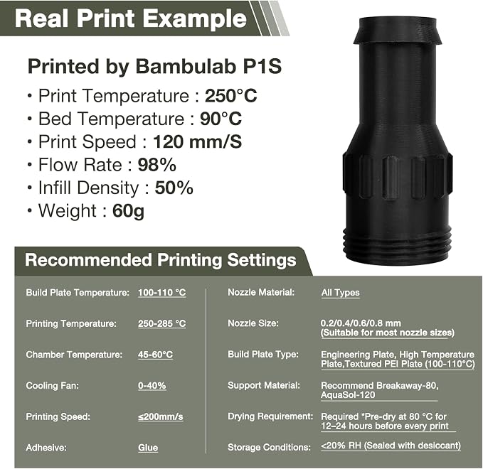 YXPOLYER Nylon Filament PA6 Black Easy PA 3D Printing Filament 1.75mm 1kg | Easy to Print, AMS Compatible Spool, Engineering-grade, Low Warp, FDM Printer, Pre-dried, High Speed Low Temp Printing
