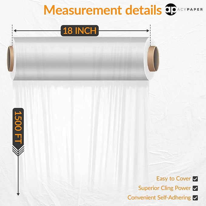 ACYPAPER, 18" Stretch Film/Wrap 1200 feet 80 Gauge Industrial Strength, up to 800% Stretch 20 Microns Clear Cling Durable Adhering Packing Moving Packaging Heavy Duty Shrink Film (4 Rolls/Box)