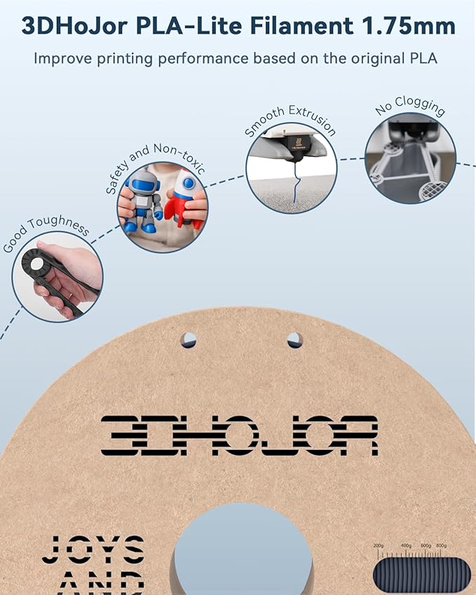 3DHoJor PLA Filament 1.75mm Grey,3D Printing Filament,1kg Cardboard Spool (2.2lbs), Fit Most FDM 3D Printer,Dimensional Accuracy +/- 0.03 mm,Odor Free, Clog Free, No Brittle Filaments