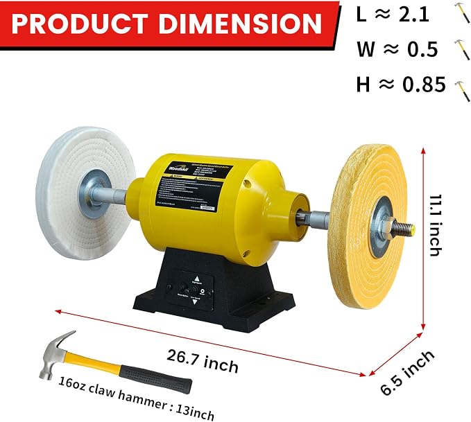 10 Inch Bench Buffer Polisher, Dual Speed 1750/3450RPM Electric Buffing Machine with Heavy Duty Cast Iron Based for Jewelry, Metal, Rock, Wood, Garage, Workshop