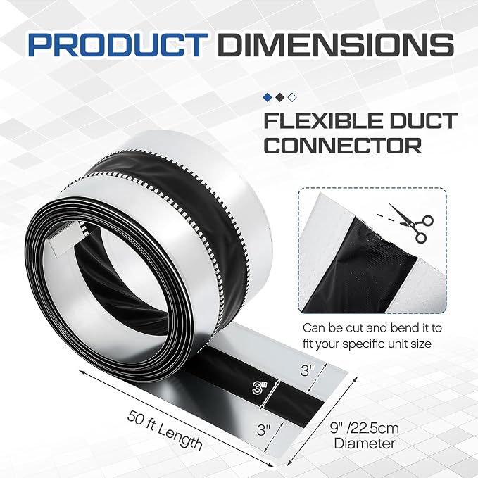 Zonon 9 x 50 ft Vinyl Flexible Duct Connector Canvas Duct Connector Roll for Dryers Range Hoods HVAC Kitchen and Other Household Scenarios