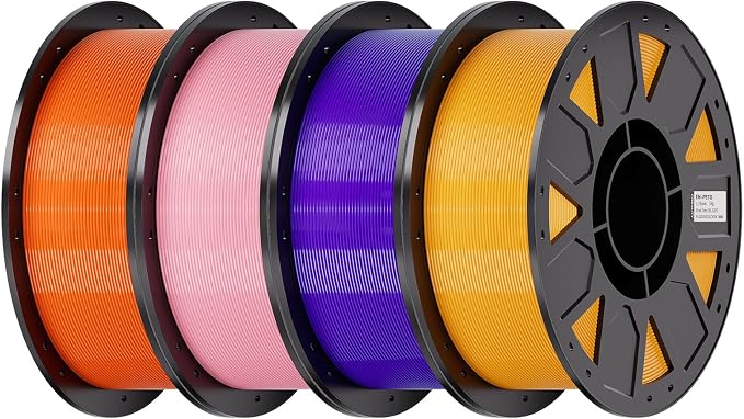 Creality Ender PETG 3D Printer Filament 1.75mm 4KG (8.8lbs), High Precision, Strong Toughness, Odorless, Better Flow, Moistureproof 3D Printing Ender PETG Filament, Orange+Pink+Purple+Yellow