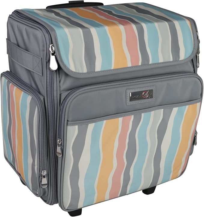 Everything Mary Rolling Scrapbook Tote – Grey Stripes Craft Bag with Wheels – Portable Storage Organizer for Scrapbooking, Papercraft & Art Supplies