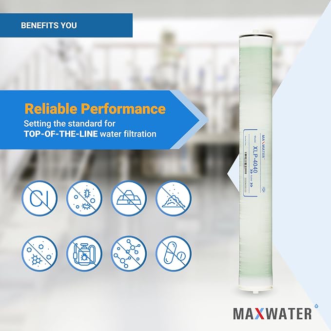 Max Water XLP-4040 Reverse Osmosis 4" x 40" RO Membrane, 2300 GPD | XLP 4040 For Water Purification Desalination Commercial, Industrial, Agricultural
