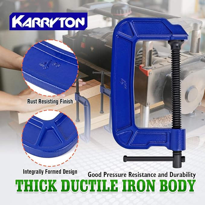 4 inch C Clamps 4-Pack, 2-3/4"(70mm) Large Deep Throat, Ductile Iron C-Clamp w/ 1700LB Clamping Force, Unique Ergonomic Design for Welding, Woodworking, Metal and DIY Projects