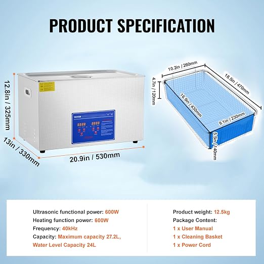 VEVOR Ultrasonic Cleaning Machine 30L 1200W | Commercial Sonic Cleaner, Heated, For Eyeglasses Rings Jewelry, Large Capacity