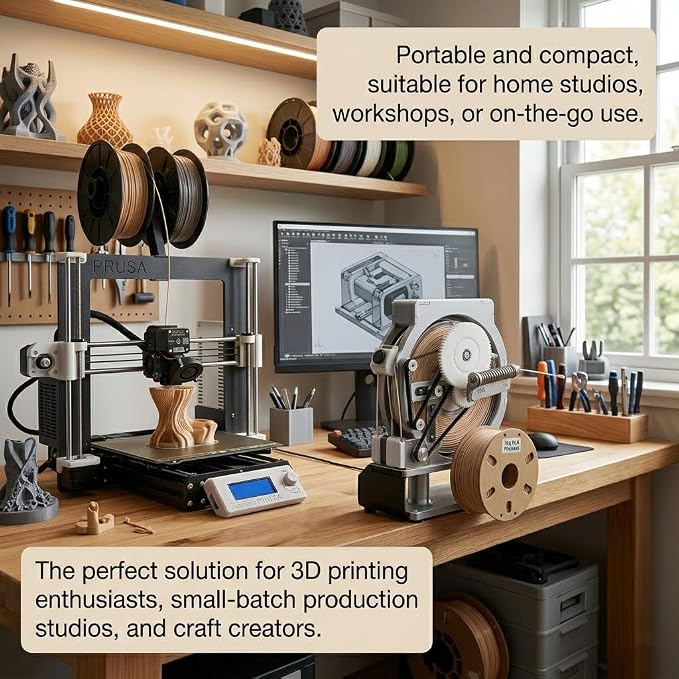 Electric 3D Filament Respooler, 3D Industrial Filament Respooler Machine, Automatic Spool Winder Machine with Smart Start & Stop, Adjustable Tension Control, Wrap Neatly Without Tangling