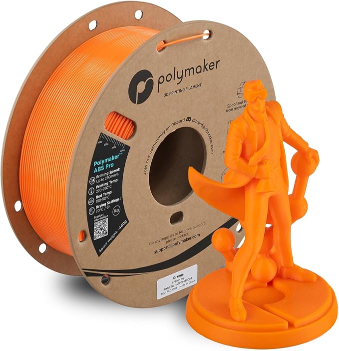 Polymaker ABS Pro 3D Printer Filament 1.75mm, Orange 1kg Engineering Grade ABS with High Heat Resistance, Durable, Tough, for Functional Parts, Printer Components & Prototypes
