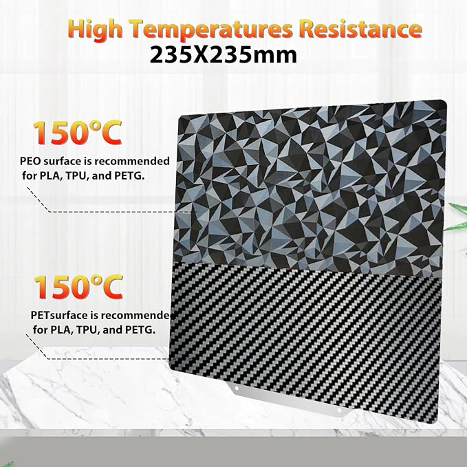 PEO PET Build plate for AD5X/5M/5M pro/Ender 3/3 Pro/Ender 3 S1/Ender 3 V2 Neo/Ender 3 Neo, Diamond PEO+Carbon Fiber PET Spring Steel Sheet 235 x 235 mm for Flashforge 3D Printer Platform