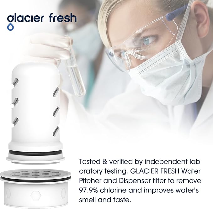GLACIER FRESH 10 Cup Purela Glass Water Pitcher with 1 Ultrafiltration Membrane and 2 Activated Carbon Filter