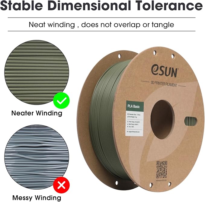eSUN PLA Basic Filament 1.75mm, 3D Printer Filament High Speed PLA for Fast Printing, 1KG Spool (2.2 LBS) 3D Printing Filament for High Speed 3D Printers, Olive Green