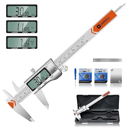 HARDELL 6" Digital Caliper, All-Metal Electronic Micrometer with Large LCD, Inch/Metric/Fraction Conversion, Precision Measuring Tool for Household & DIY (2 Batteries Included)