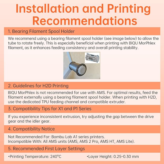 BIQU MorPhlex Flexible Filament 1.75mm, Turn 90A Into Ultra-Soft 75A with High Flexibility, 1Kg (2.2lbs) Spool - Dimensional Accuracy ±0.02 mm, Beginner-Friendly (Orange)