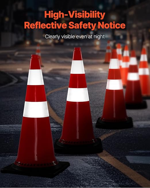 VEVOR Safety Cones, 8 Pack 30" Traffic Cones, PVC Orange Construction Cones with Reflective Collars and Black Weighted Base, for Traffic Control, Driveway Road Parking and School Improvement