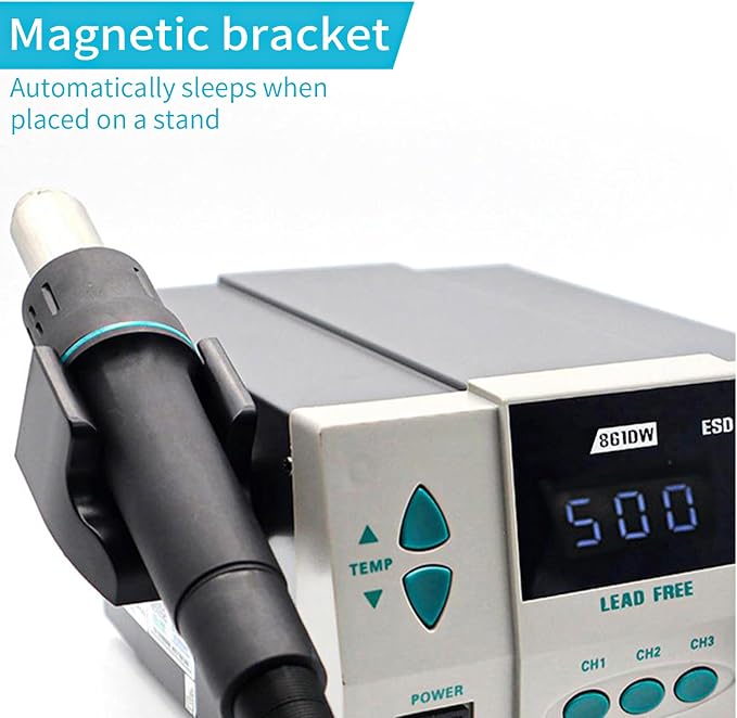 861DW Hot Air Rework Station, 110v 1000W Digital Display Automatic Sleep Hot Air Gun Soldering Station, with 7 air nozzles, Adjustable Temperature Desoldering Gun BGA Rework Station