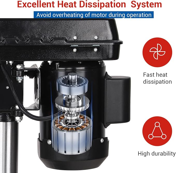 8 Inch Benchtop Drill Press, 2.5A Mini Drill Machine, Tabletop Drilling Machine with 5 Speed Adjustable, Swing Distance 0-45° Tiltling Worktable for Wood Metal
