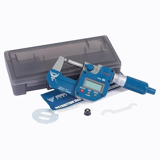PEC Tools IP65 Absolute Origin Digital Micrometer 0-1"/25mm | Oil & Splashproof, High Accuracy with LCD Display, Carbide Measuring Faces, Spindle Lock, Inch/Metric Conversion