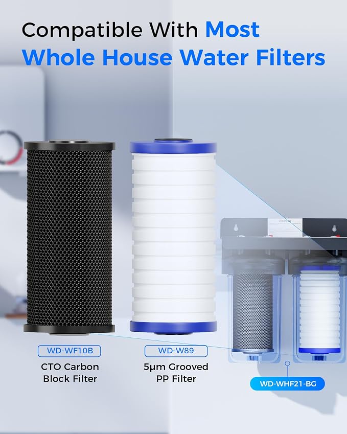 Waterdrop WF10BG Whole House Water Filter, Compatible with WHF21-BG, GE GXWH40L, FXHTC, Ispring, Culligan® RFC-BBSA, Whirlpool®, Any 10" x 4.5" System, Reduces Chlorine, Taste, Odor