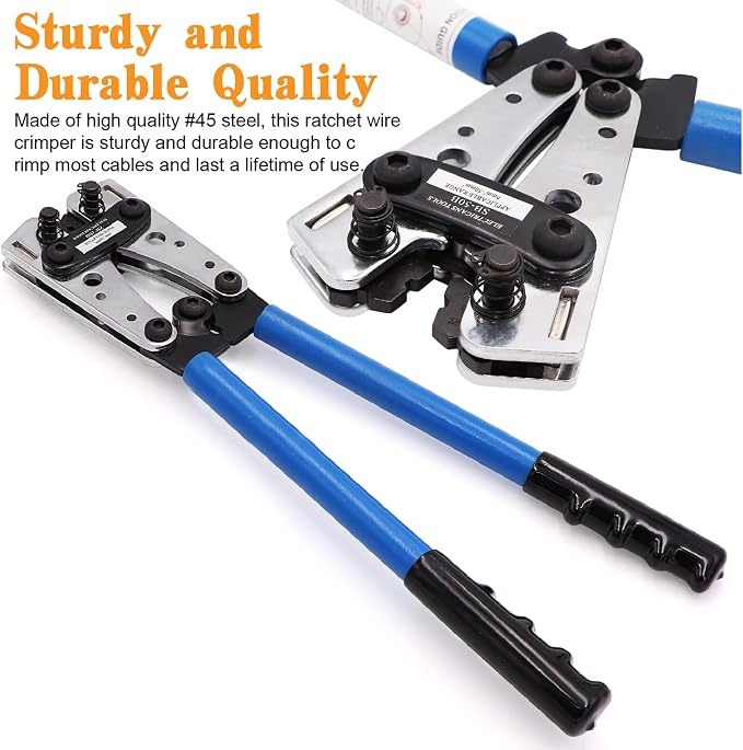 Battery Cable Crimper Wire Lug Crimping Tool for AWG 8,6,4,2,1,1/0 Battery Terminals Crimper with Wire Shear Cutter