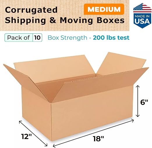 IDL Packaging - B-18126-10 Medium Corrugated Shipping Boxes 18"L x 12”W x 6"H (Pack of 10) - Excellent Choice of Strong Packing Boxes for USPS, UPS, FedEx Shipping