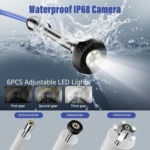 Sewer Camera 100FT/30M, Drain Camera with Light, Plumbing Snake Cam with DVR Pipe Video Inspection,5" Color HD Duct Chimney Sewer Inspection Cam for Sewer Line, Drain, Duct, Plumbing