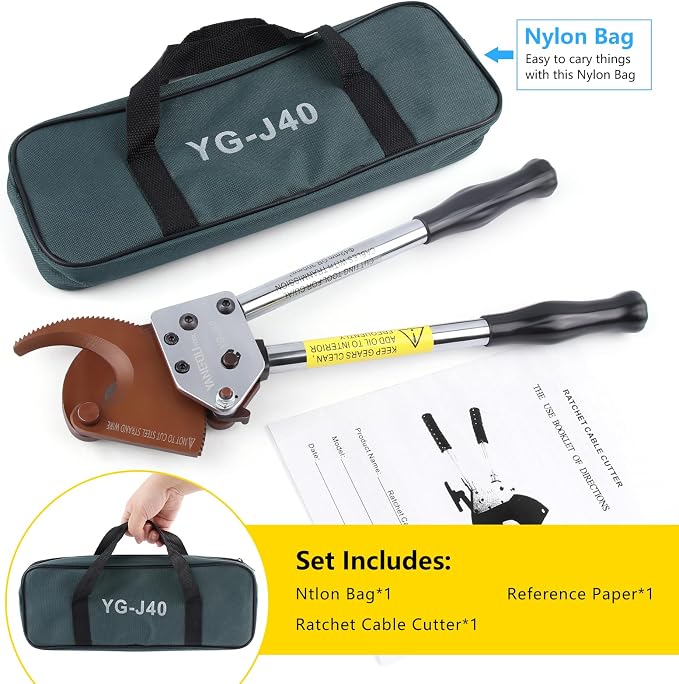 Yangoutool Heavy-Duty Ratcheting Cable Cutters for Large Copper, Aluminum, and Armored Cables - J40 Wire Cutter up to 300 mm², Electrical Wire Cutting Tool