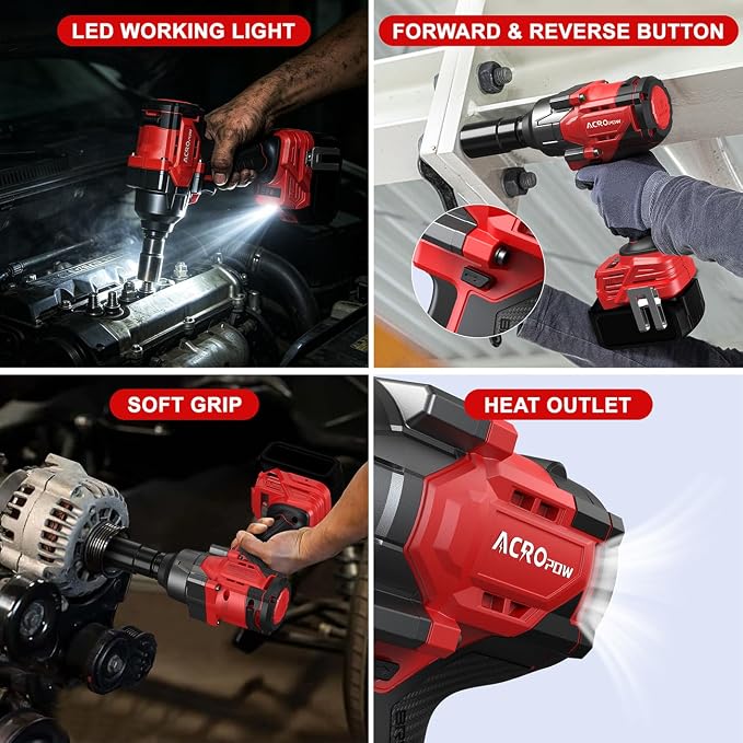 Cordless Impact Wrench for Milwaukee 18V Battery | 1/2 Inch Brushless Motor High Torque Power Impact Gun, 1000 Ft-lbs(1360NM), 3-Mode Speed, LED Light(Bare Tool Only)