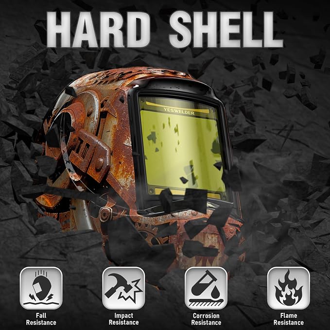 YESWELDER Large View Auto Darkening Welding Helmet, Blue Light Blocking, 1/1/1/1 True Color Solar Powered Welder Hood Mask with 4 Arc Sensors, Wide Shade 3/5-9/9-13 for TIG MIG ARC CUT and GRIND 1