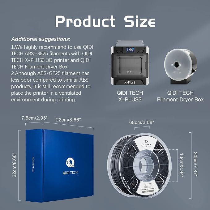 R QIDI TECHNOLOGY Glass Fiber ABS Filament 1.75mm, ABS-GF25 3D Printer Filament Fit Most FDM 3D Printers, Frosted Texture, High Hardness, High Interlayer Bond Strength, 1KG Spool, Black
