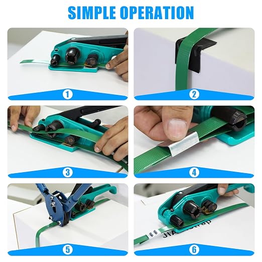 Heavy Duty Banding Strapping kit Contain 5/8"x 1000' Polyester (PET) Packaging Straps & 200 Metal Seals 100 Plastic Edge Protectors Tensioner with Cutter Sealer Tool