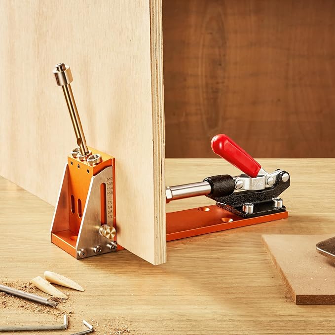 VEVOR Pocket Hole Jig Kit, Adjustable and Easy to Use Pocket Hole Jig System with Step Drills, Wrenches, Drill Stop Rings, Screws and Square Drive Bits, Dual Scale Marks, for DIY Carpentry Projects