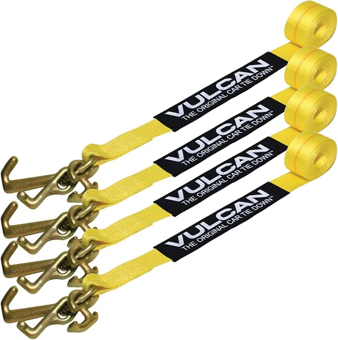 VULCAN Car Tie Down Replacement Strap with RTJ Hooks - 96 Inch - 4 Pack - 3,300 Pound Safe Working Load
